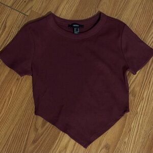 Forever 21 V Bandana Cut Crop Short Sleeve Trendy Maroon Basics Top Size M